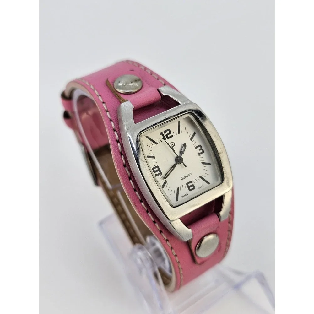 25MM Women's‎ Analog Watch Gray Dial Pink Leather Band NEW Battery